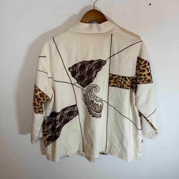 Choices 1X Plus 3/4 Sleeve Leopard Cheetah Animal Print Tan Artsy Jacket - Picture 2 of 9